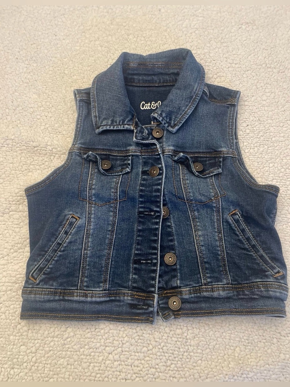 Cat & Jack Girls M 7/8 Blue Denim Vest Jean Jacket Never Worn